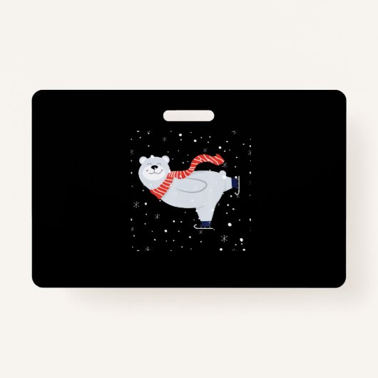 ポーラーベアアイススケートで滑るオンクリスマス バッジ (正面)