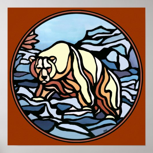 ポーラーベアアートプリントトライバルワイルドライフホームデコール ポスター (正面)