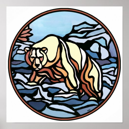 ポーラーベアアートプリントトライバルワイルドライフホームデコール ポスター (正面)