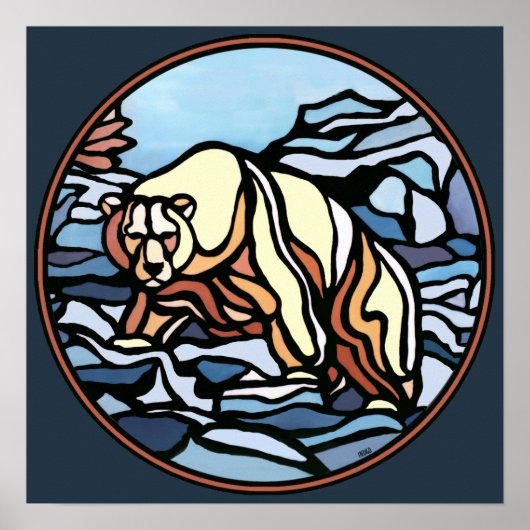 ポーラーベアアートプリントトライバルワイルドライフホームデコール ポスター (正面)