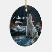 ポーラーベアウィズサンタキャップパーソナライズされたオーナメント セラミックオーナメント (右)