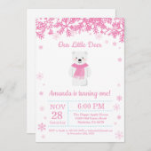 ポーラーベアウィンターガール誕生日招待状 招待状 (正面/裏面)