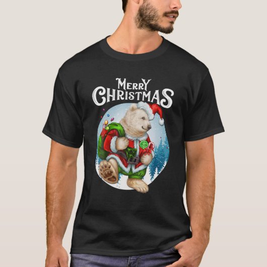 ポーラーベアカサンタ帽子かわいいクリスマスライトトランジスタ Tシャツ (正面)