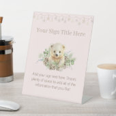 ポーラーベアキュブピンクガール冬のベビーシャワー 台座サイン (インサイチュ)