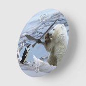 ポーラーベアキュブ&ペンギン最高のフレンズウォールクロック ラウンド壁時計 (傾斜)