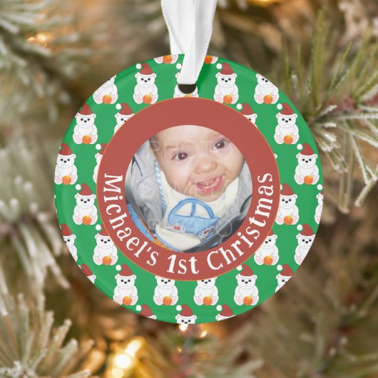ポーラーベアベビー第1回クリスマスカスタマイズ写真文字 オーナメント (ツリー)
