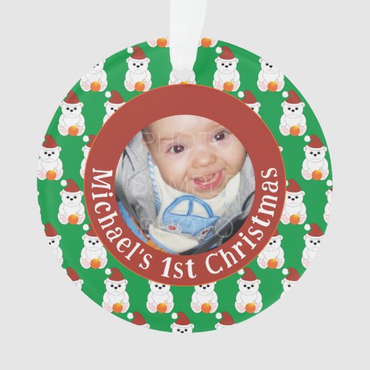ポーラーベアベビー第1回クリスマスカスタマイズ写真文字 オーナメント (正面)