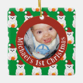 ポーラーベアベビー第1回クリスマスカスタマイズ写真文字 セラミックオーナメント (正面)
