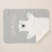 ポーラーベアミントグレー名前の追加ベビー シェルパブランケット (正面(横))