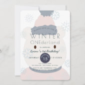 ポーラーベアーウィンターオネダーランドガール1st誕生日 招待状 (正面)