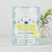 ポーラーベアーウィンターオネダーランドブルー1st誕生日 招待状 (スタンド正面)