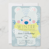 ポーラーベアーウィンターオネダーランドブルー1st誕生日 招待状 (正面)