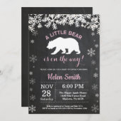ポーラーベアーウィンターガールベビーシャワーシャルボード 招待状 (正面/裏面)