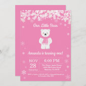 ポーラーベアーウィンターガール誕生日招待状 招待状 (正面/裏面)