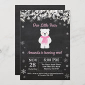 ポーラーベアーウィンターガール誕生日招待状 招待状 (正面/裏面)