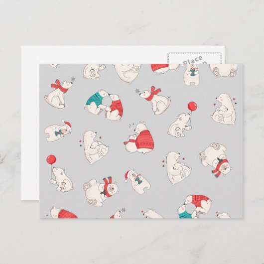 ポーラーベアーウィンタークリスマスホリデーイラスト シーズンポストカード (正面/裏面)