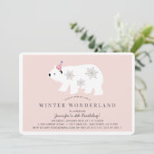 ポーラーベアーウィンターワンダーランドピンク誕生日 招待状 (スタンド正面)