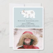 ポーラーベアーウィンターワンダーランドフォトブルー誕生日 招待状 (正面)