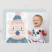 ポーラーベアーオンダーランドボーイ1stフォト誕生日 招待状 (正面/裏面)