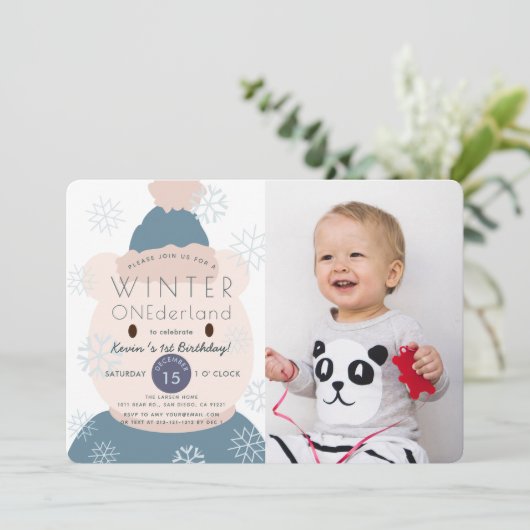 ポーラーベアーオンダーランドボーイ1stフォト誕生日 招待状 (スタンド正面)