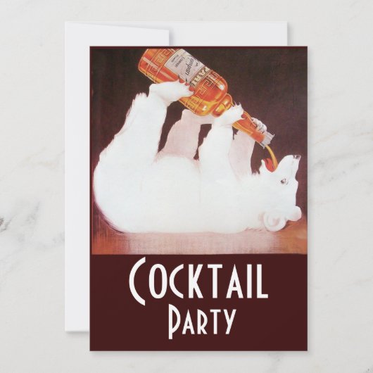 ポーラーベアーカクテルパーティー、ホワイトブラウン赤 招待状 (正面)