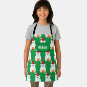 ポーラーベアークリスマスサンタカワイグリーンお名前 エプロン (インサイチュ)