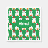 ポーラーベアークリスマスサンタカワイグリーンお名前 スタンダードカクテルナプキン (正面)