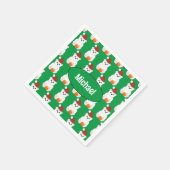 ポーラーベアークリスマスサンタカワイグリーンお名前 スタンダードカクテルナプキン (角)