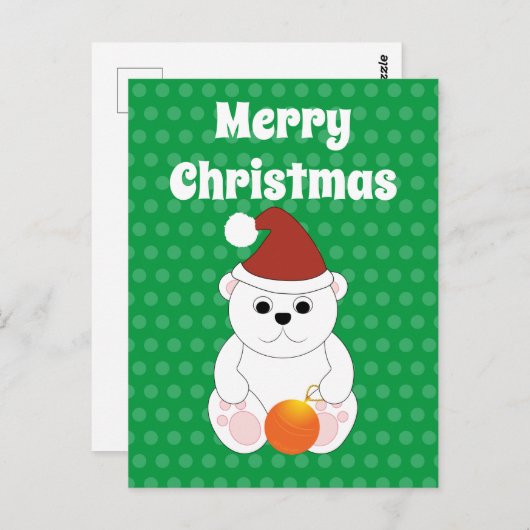 ポーラーベアークリスマスサンタハットのパーソナライズ ポストカード (正面/裏面)