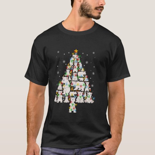 ポーラーベアークリスマスツリーおもしろい醜いクリスマスポール Tシャツ (正面)