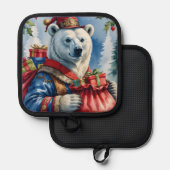 ポーラーベアーサンタクリスマスデザイン 鍋敷き (正面/裏面)