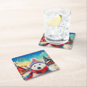 ポーラーベアーサンタハットとスカーフメリークリスマス スクエアペーパーコースター (インサイチュ)