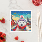 ポーラーベアーサンタハットとスカーフメリークリスマス スタンダードカクテルナプキン (インサイチュ)