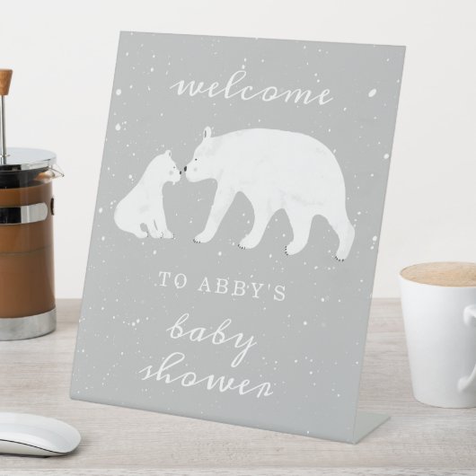 ポーラーベアースノーニュートラルママベビーシャワーへようこそ 台座サイン (インサイチュ)