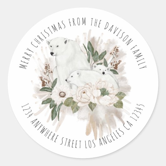 ポーラーベアーズネーム差出人住所メリークリスマス ラウンドシール (正面)
