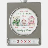 ポーラーベアーファミリー・オブ・三初めてのクリスマス シルバープレートバナーオーナメント (正面)