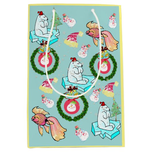 ポーラーベアーフィッシュサンタクリスマス抱き枕 ミディアムペーパーバッグ (正面)