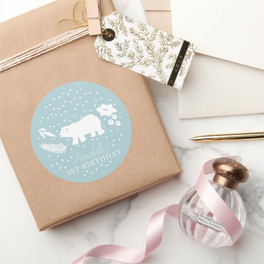 ポーラーベアーブルーウィンター誕生日 ラウンドシール (ギフト)