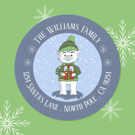 ポーラーベアーブルーホリデー差出人住所ステッカー ラウンドシール