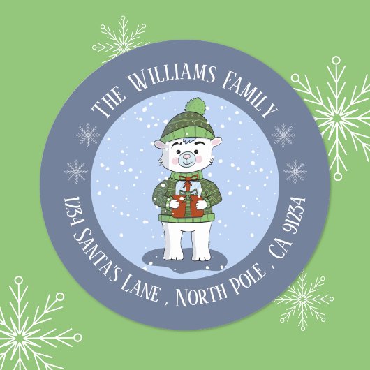 ポーラーベアーブルーホリデー差出人住所ステッカー ラウンドシール