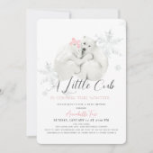 ポーラーベア冬の雪の結晶ピンクの女の子ベイビーシャワー 招待状 (正面)