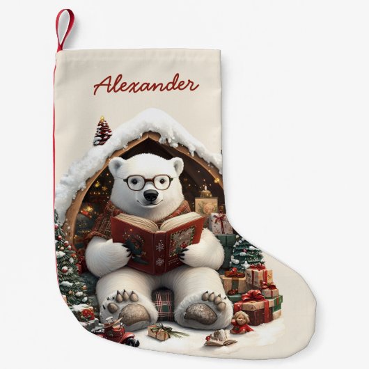 ポーラーベア名前をカスタムする スモールクリスマスストッキング (正面)