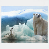 ポーラーベア招待状ペンギンとランチ フリースブランケット (正面(横))