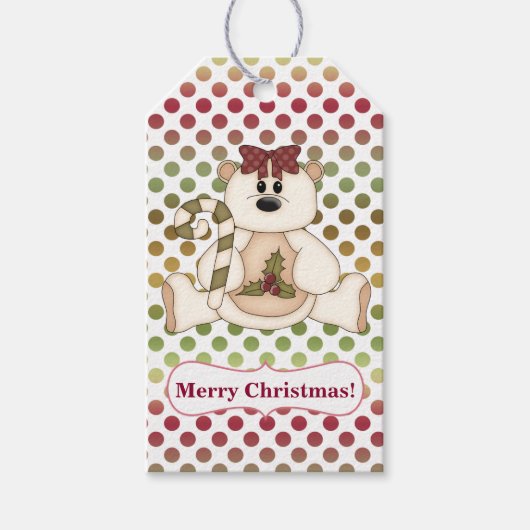 ポーラーベア水玉模様リバーシブルクリスマス ギフトタグ (正面)