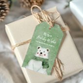 ポーラーベア着用グリーンスカーフ暖かい休日の願い ギフトタグ