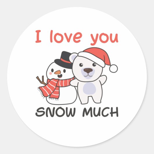 ポーラーベア私はあなたを愛する雪の多くの雪だるまパン ラウンドシール (正面)