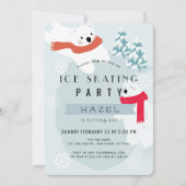 ポーラーベア アイススケート ブルー バースデーパーティー 招待状 (正面)
