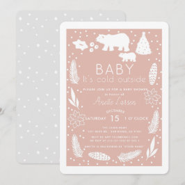 ポーラーベア ベイビー イッツ コールド アウトサイド ピンク ベイビー シャワー 招待状