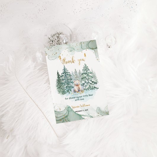 ポーラーベア ミニマル ウィンター ベイビーシャワー サンキューカード