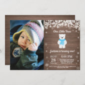 ポーラ素朴クマ冬少年誕生日写真 招待状 (正面/裏面)